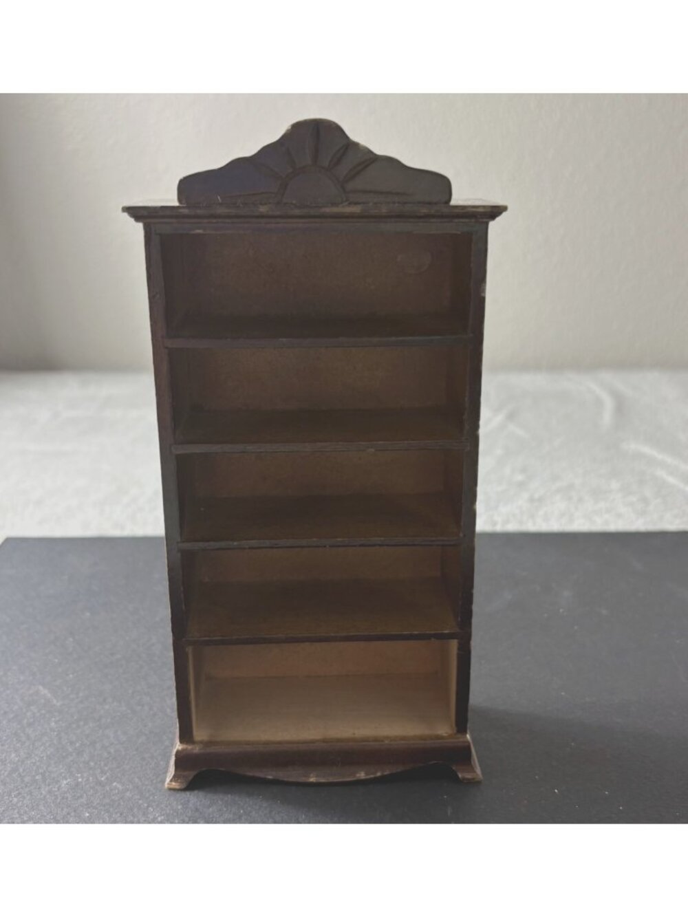Dollhouse Miniatures Bookshelf Tall Wood missing a potential drawer Vintage